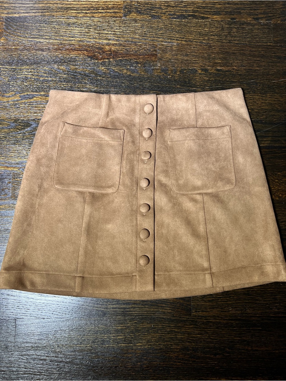 Joie Tan Faux Suede Button Front Mini Skirt Patch Pockets Size Medium